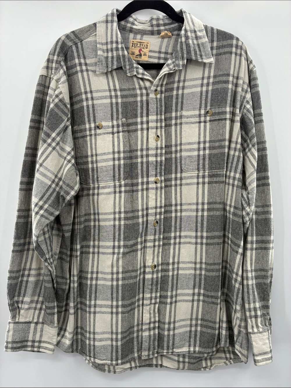 RedHead Men's Gray & Cream Plaid Button-Down Shirt size XL